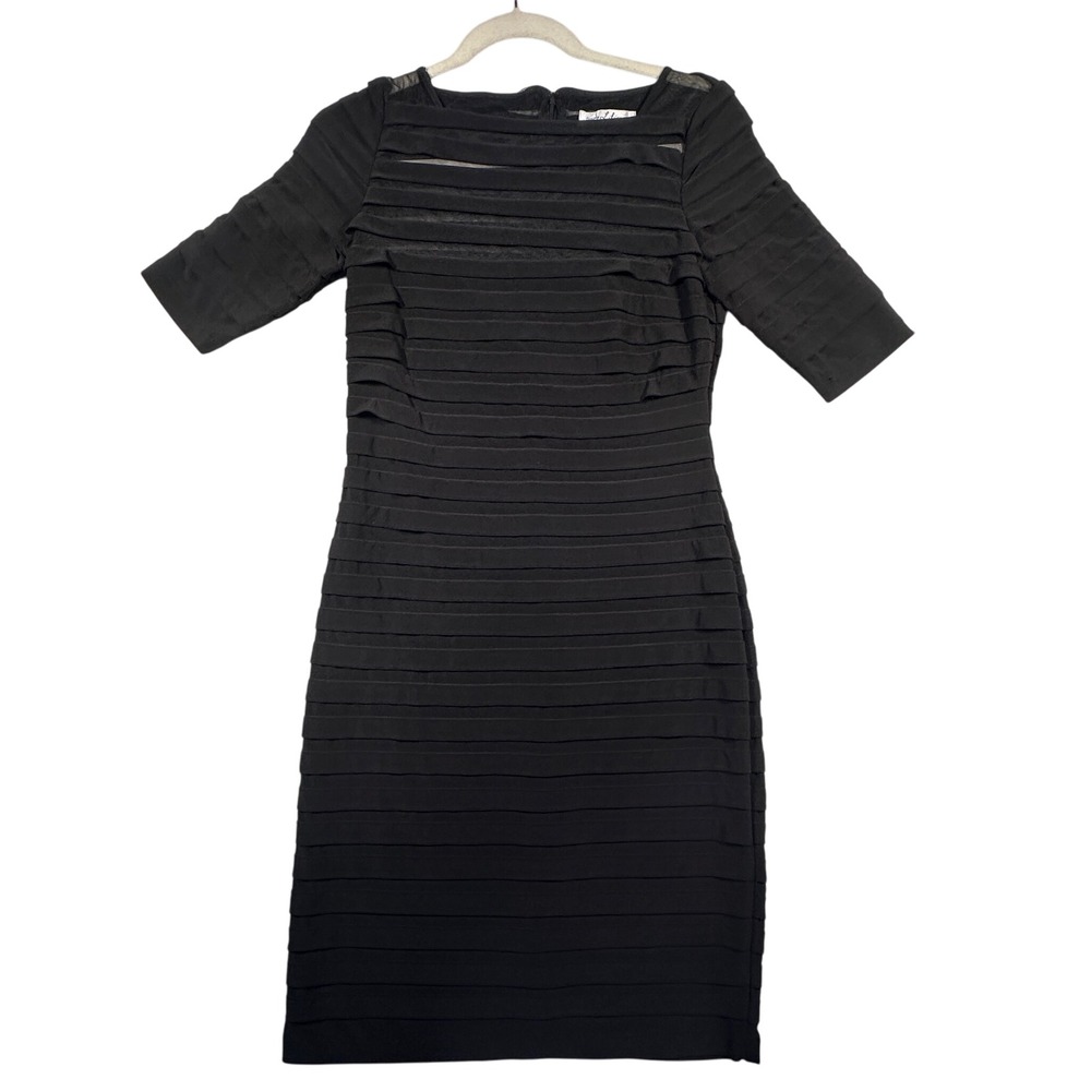 Vintage Simply Liliana Black Sheath Dress Tiered Knee Length Party Bodycon
